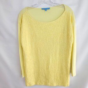 Antonio Melani M Medium Yellow Sequined Top Long Sleeve T shirt Lemon Stretchy